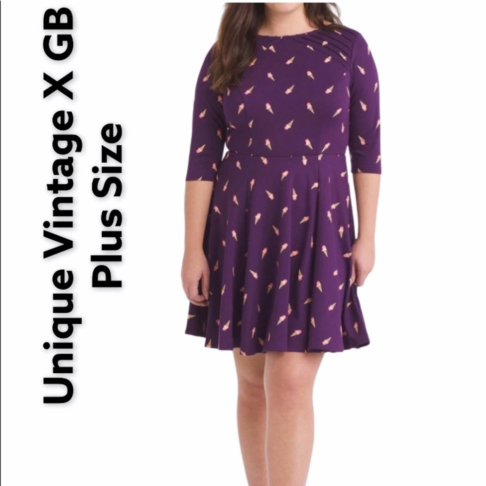 Unique Vintage Plus Size Purple Ice Cream Dress